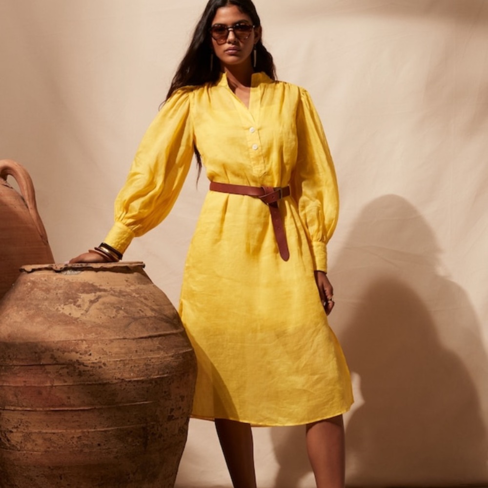 Banana Republic Ramie popover midi shirt dress , size Small NWT